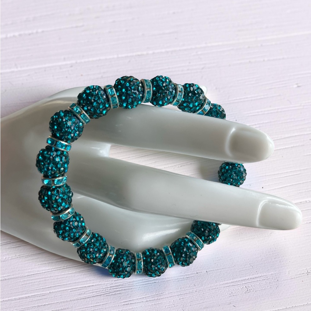 Handcrafted Stylish Pave Bead Stretch Sparkly Turquoise/Teal Bracelet Women NEW